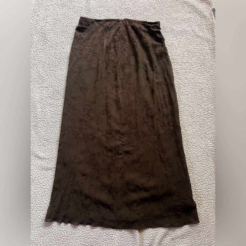 J. Jill Brown Maxi Skirt Silk Embroidered Lightweight Summer Boho Sz 10 Tall 10T - Picture 8 of 8